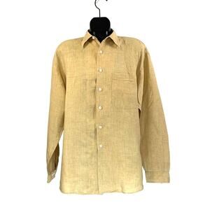 Lorenzini Linen Button Up Shirt Barneys New York Yellow Summer